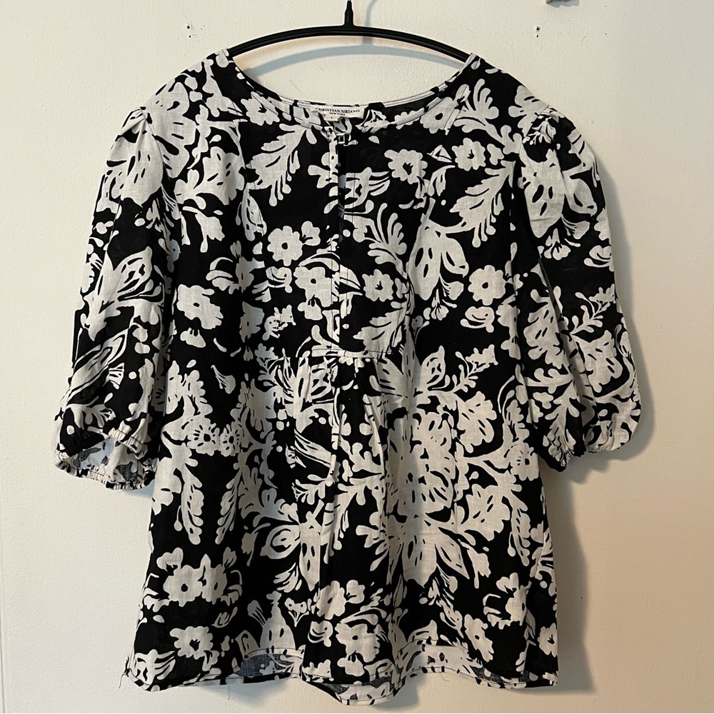 Christian Siriano Large Print Floral Puff Sleeve Blouse Size Large